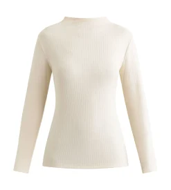 T-shirt femme côtelé à col montant Beige Dim Thermal