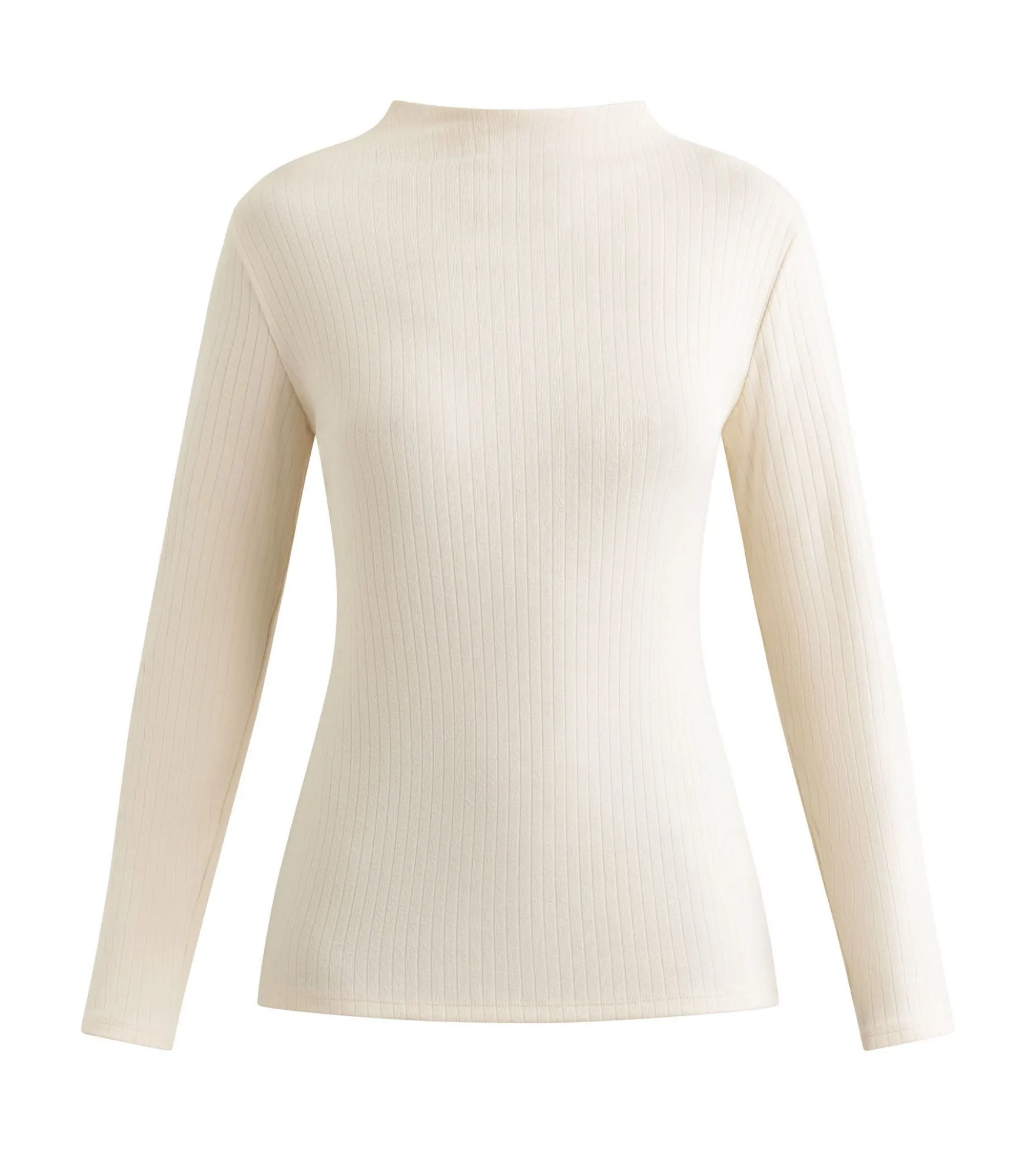 T-shirt femme côtelé à col montant Beige Dim Thermal