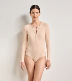 T-shirt femme manches longues jersey côtelé fin skin rose Dim x Ines de la Fressange