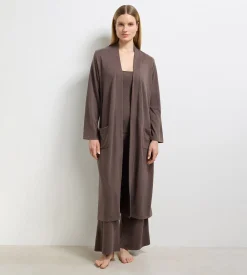 Cardigan long jersey fin marron foncé DIM x Ines de la Fressange