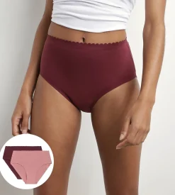 Lot de 2 culottes hautes en coton stretch Rose Rubis Body Touch Easy